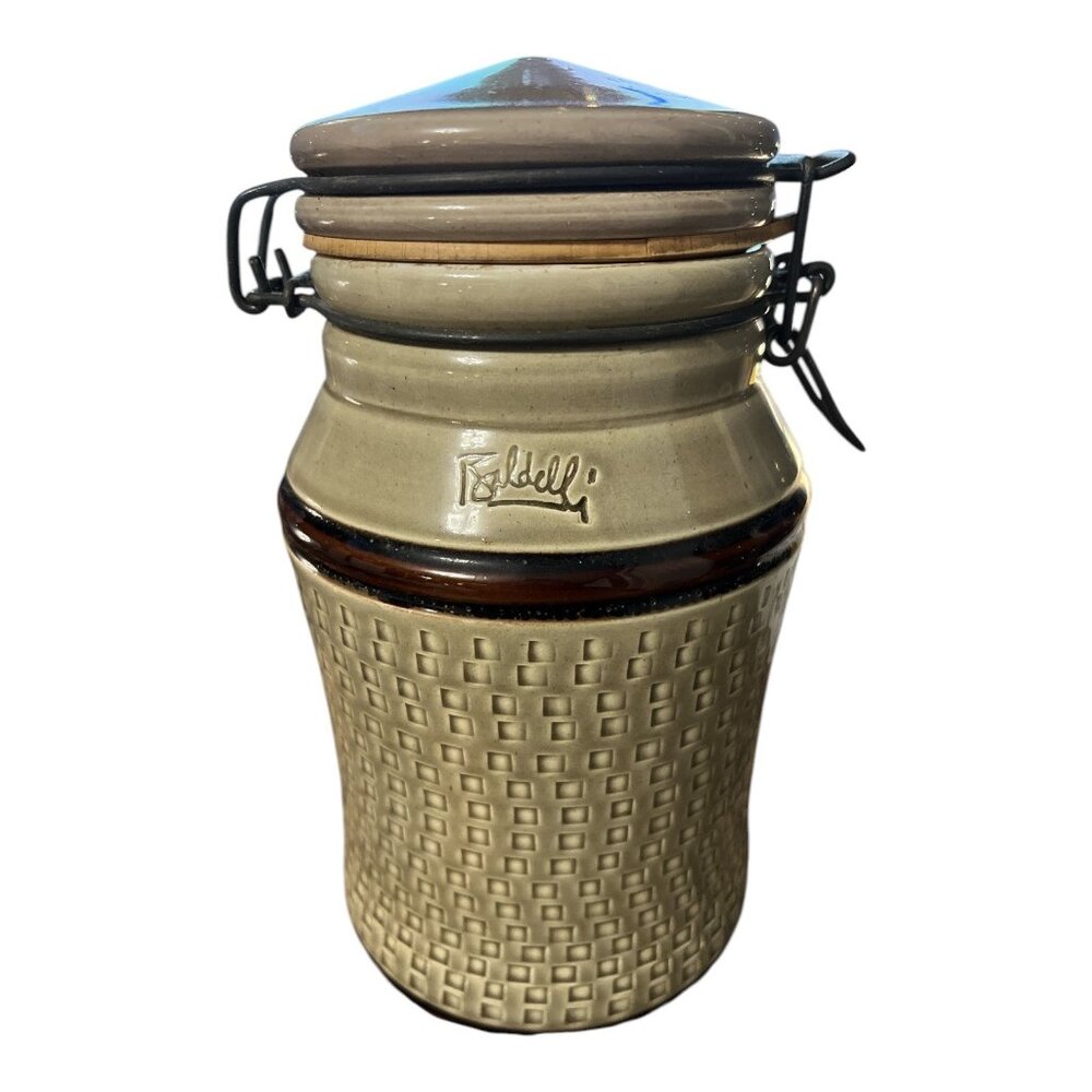 Vtg Baldelli Italy Ceramic Canister with Clamp Lid Italian Stoneware Kitchen Sto